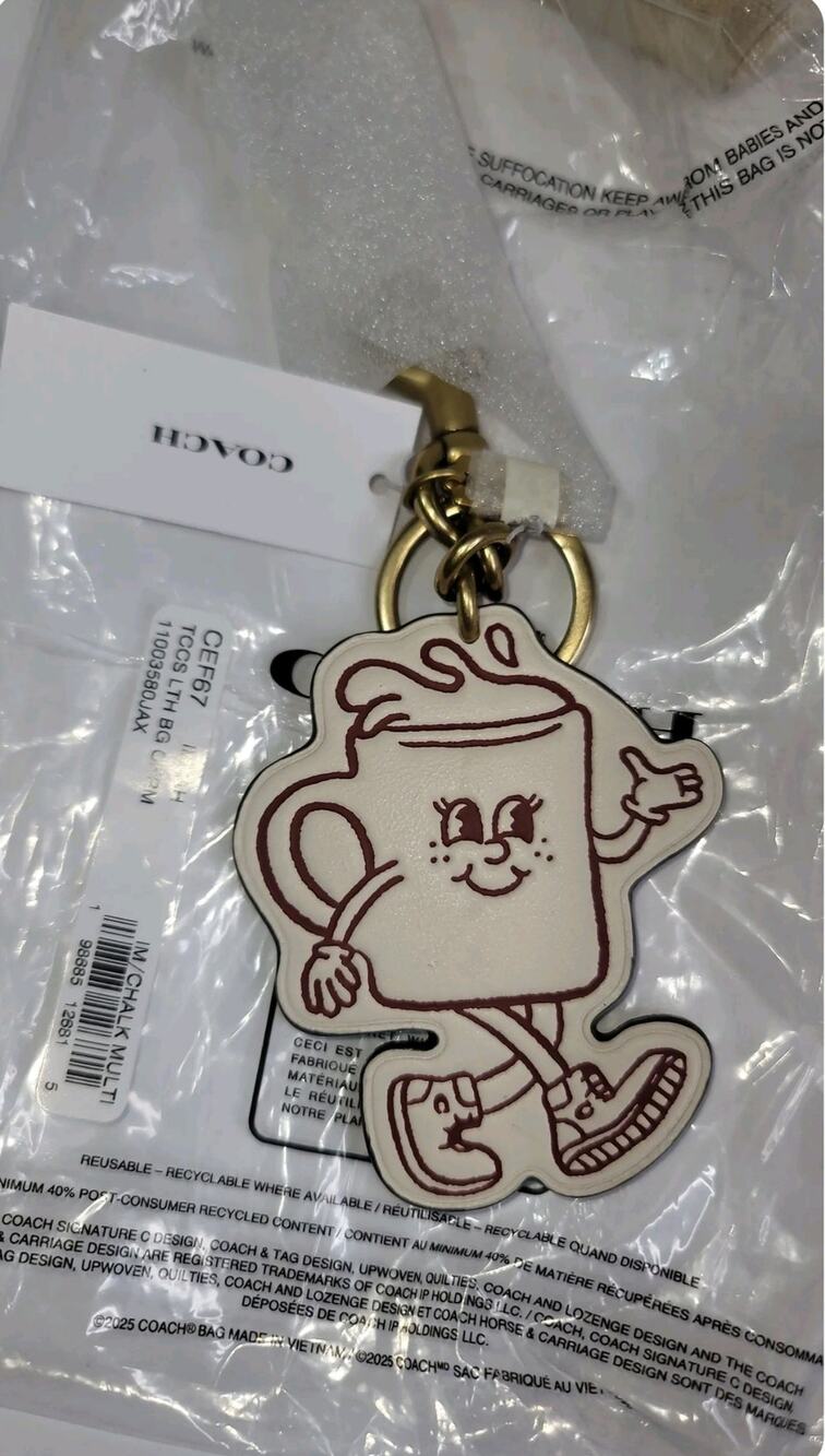 Coach Coffee Shop Lil Miss Joe Leather Charm NWT